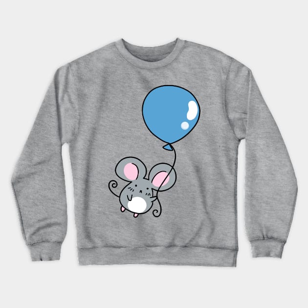 Blue Balloon Gray Mouse Crewneck Sweatshirt by saradaboru